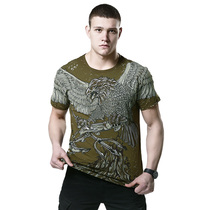 CQB players born outdoor short-sleeved mens outdoor sports slim-fit wild personality pattern round neck T-shirt green army fan