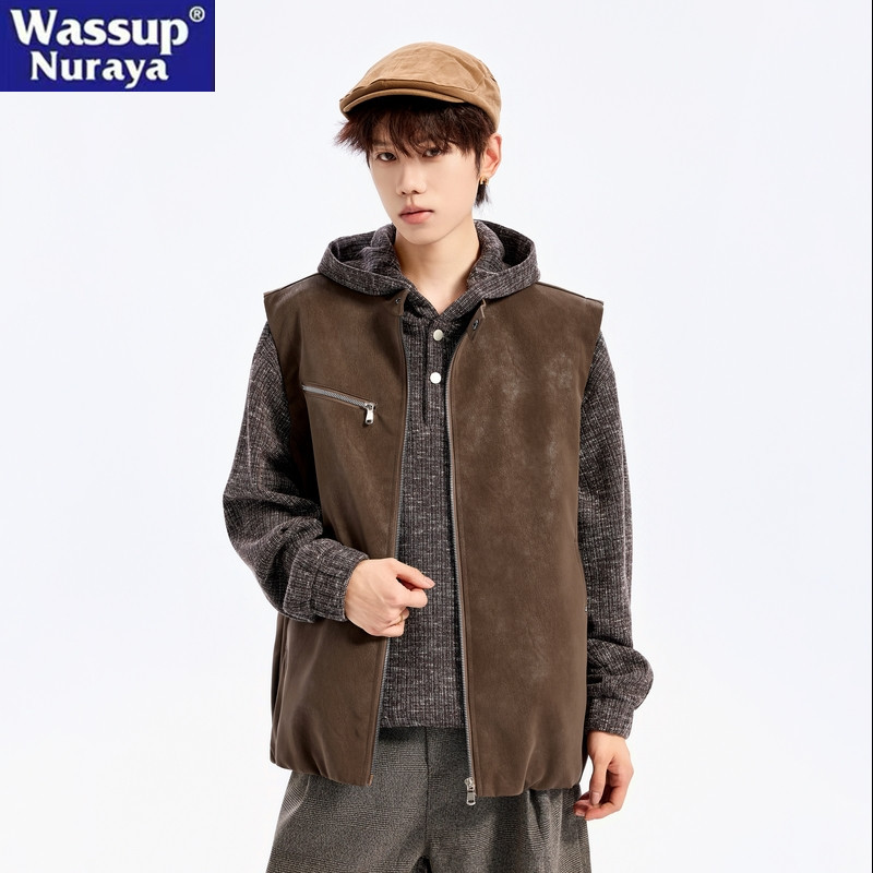 Wassup Nuraya Trendy 2026 Autumn New Simple Men's Vest Versatile Sleeveless Jacket Comfortable