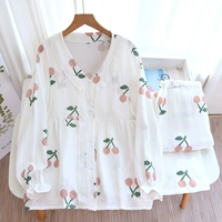 [白色大樱桃 V绉布月子服]