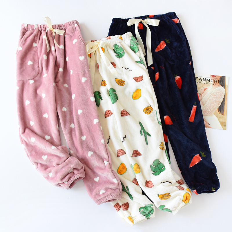 Autumn Winter Coral Suede Sleeping Pants Woman Fairy woman warm pants thickened Warm Loose Trousers Flannel Flannel