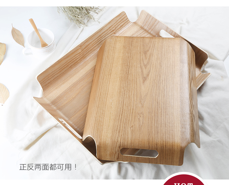 Khay gỗ di động Khay gỗ hình chữ nhật Nhật Bản Khay đựng bánh mì Khay gỗ tròn hộ gia đình - Tấm khay để ấm chén