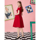 JUNGLEME spring and summer retro round neck strapless high waist A-line umbrella skirt red dress tutu dress