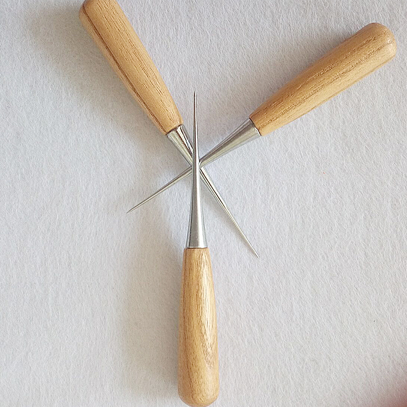 Round hole solid wood handle awl Handmade leather tools Drillable DIY tools