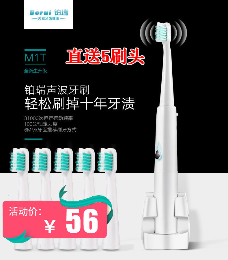 Platinum Rui TB-006 Electric Toothbrush Rechargeable Adult Ultrasound Automatic Toothbrush 7 Level Waterproof Wireless Charging