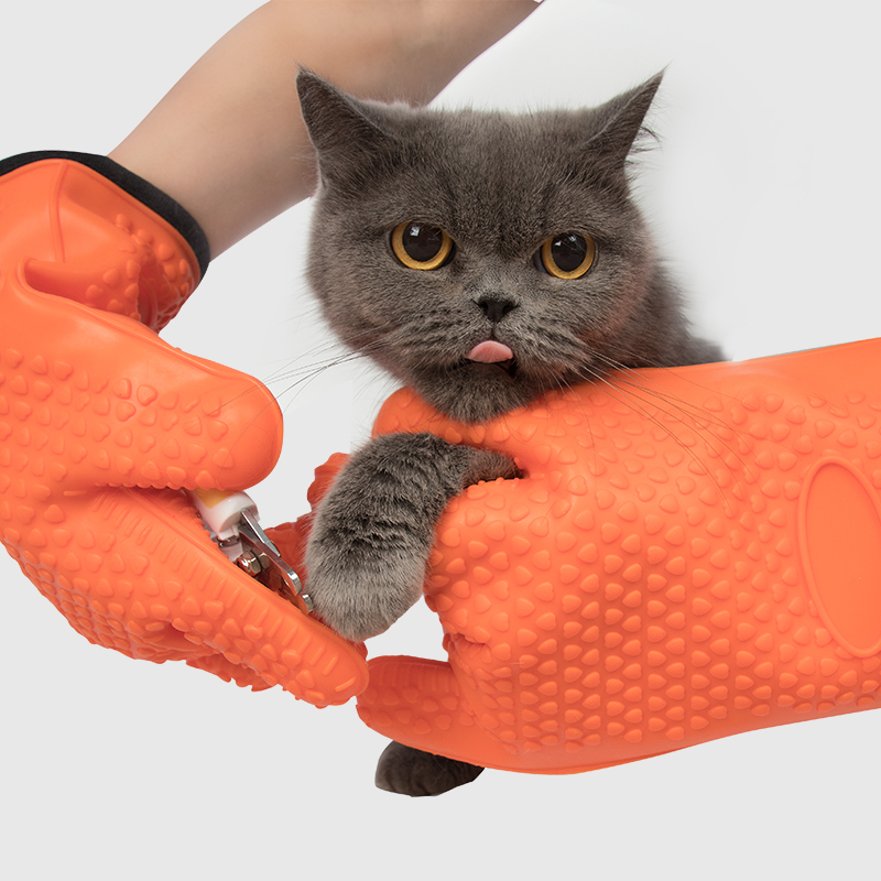 Cat-Mitten anti-biting anti-thickening plus suede bath gloves Pets Silicone Bath brush with needle trim fingernail One-double-fit