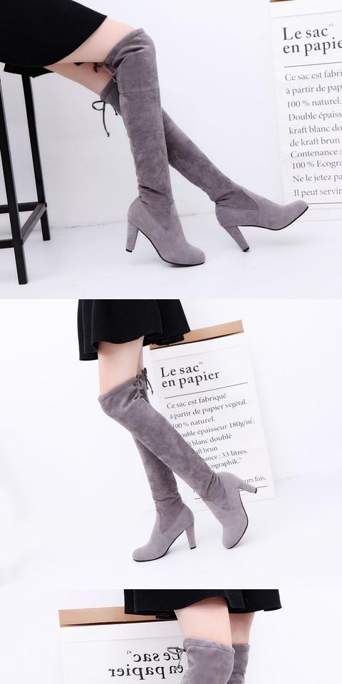 Mã lớn cực lớn 41-43 yard mùa thu dài bốt mỏng trên đầu gối tròn đầu dài bốt dày với đôi chân rộng 8 cm mập mạp bốt cổ ngắn