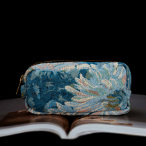 Oil painting style pencil case retro literary large capacity portable pen bag student double European niche stationery storage bag