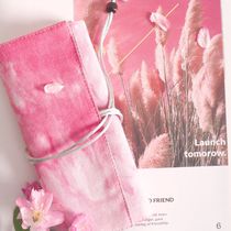 Hand tie-dyed literary retro roller curtain pen bag spring and summer limited pink cherry blossoms