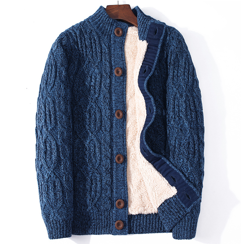 Thickened Fleece Sweater Men's Jacket Loose Button Twist Pattern Plus Size Knit Cardigan Clothing