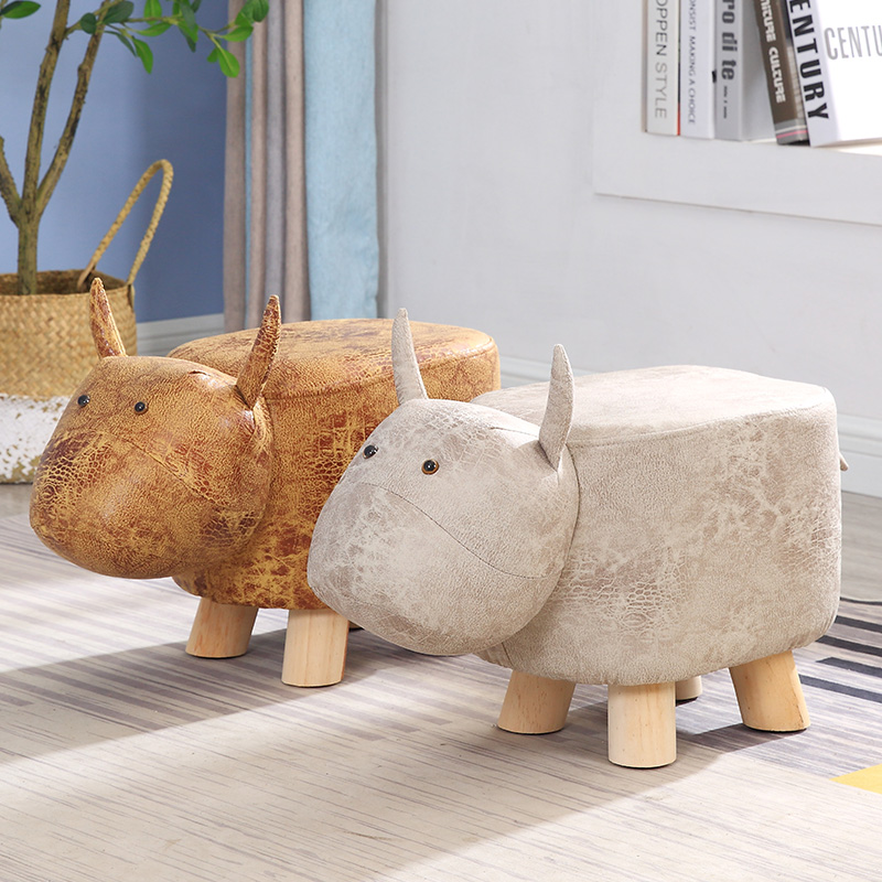 Animal Shoe Changing Small Stool Solid Wood Baby Cute Cartoon Sofa Round Stool Creative Elephant Kids Table Stool Home