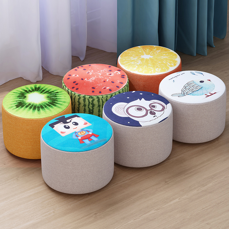 Stool Cartoon household low stool Children's baby bench Living room shoe stool Bedroom fabric round pier cushion chair