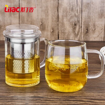Lilac heat-resistant glass Tea filter Teacup with handle Tea water separation teacup Office cup Flower tea cup