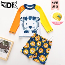 DK childrens swimsuit Boys cartoon lion long-sleeved sunscreen quick-drying small medium and large boy boys split swimsuit set