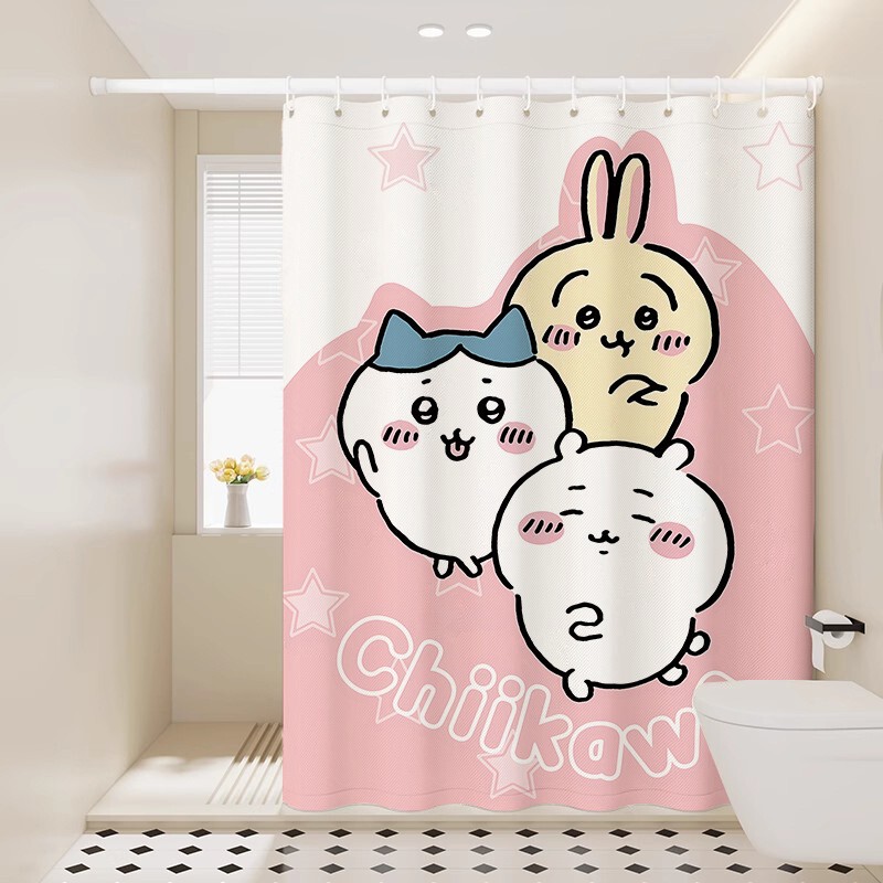 Japanese-Style Cartoon Chiikawa Fresh and Simple Shower Curtain, Thickened Waterproof Bathroom Partition Shower Curtain