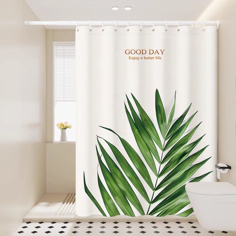 Modern ins Nordic American Style Fresh Shower Curtain Floral Green Plant Waterproof Bathroom No-Drill Set for Bathing