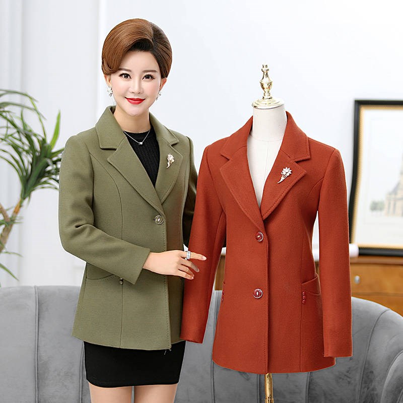 [gửi trâm] Mẹ mặc áo len ngắn cho phụ nữ trung niên quần áo mùa xuân và mùa thu áo len trung niên cỡ lớn - Áo khoác ngắn áo khoác blazer nữ hàn quốc