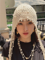 RU all season with pearl long stream Supure handmade cotton linen hollowed-out Van Son Witch Hat Son Hat