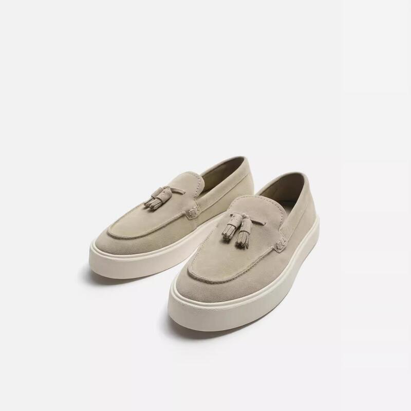 2025 Spring New Men's Shoes Tassel-Decorated Suede Boat Shoes Slip-On Flat Casual Loafers