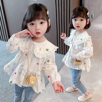 Girls long-sleeved shirt spring new style baby style pure cotton lapel doll dress little girl princess bottoming shirt