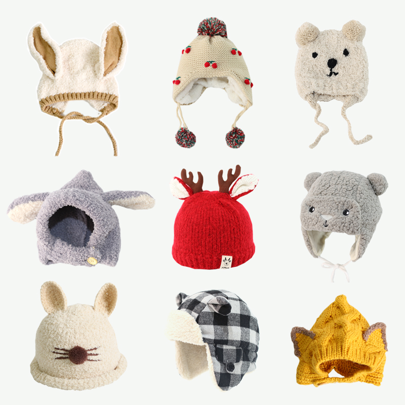 Baby baby hat autumn winter warm baby wool line hat adorable ultra cute female male child care ear Lei Feng cap