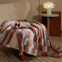 Nordic summer splicing striped air conditioning blanket pure cotton wool knitted blanket office nap blanket sofa nap blanket