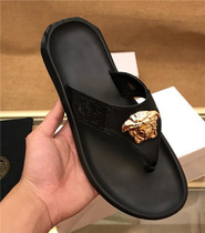 Summer tide Male cool towing wasabi genuine leather genuine leather herringbone drag personality beauty Duesha Korean version casual non-slip beach shoes