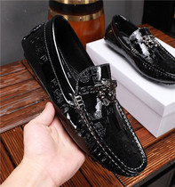 Mens bean shoes Bull Lacquered Leather Boat Shoes Inn Han Edition Leather Shoes Beauty Dutha foot Foot Genuine Leather Youth Sloth Shoe Tide