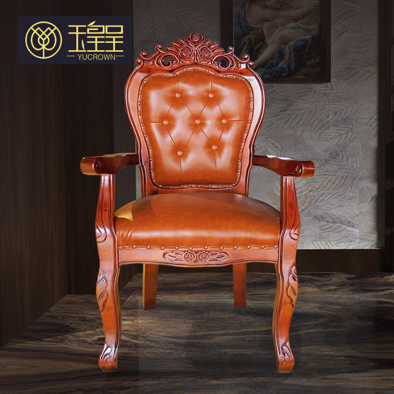 Jade imperial presents a hotel solid wood chair European style main benin armchair leather chair cloth art chair backrest Easy chair hotel banquet chair