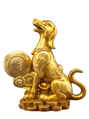 纯黄铜狗摆件西北缺角生肖狗补角坐地生财家居客厅看门狗工艺品