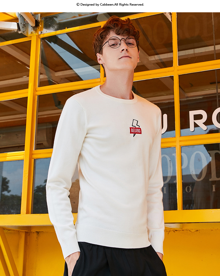 Áo len dệt kim nam carbine Áo len trắng cao cổ tròn tay dài trẻ trung giản dị 2019 Thu thủy triều hoàn toàn mới SS - Kéo qua áo vest nam