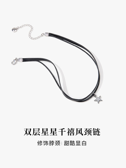 Double-layer leather rope neck strap star necklace women's high-end luxury niche temperament choker collar neck accessories