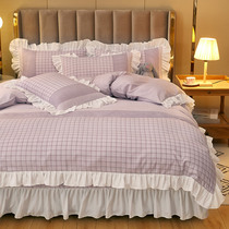 Little fairy bed skirt bed sheet four-piece set Cotton cotton duvet cover Girl ins Princess wind bed three-piece set 4-piece set