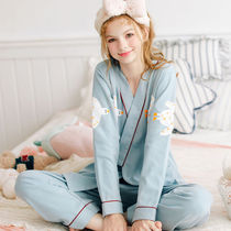 Moon clothes Spring and summer thin cotton postpartum sweat-absorbing pregnant women Autumn and winter Lactation pajamas Maternal womens home kimono