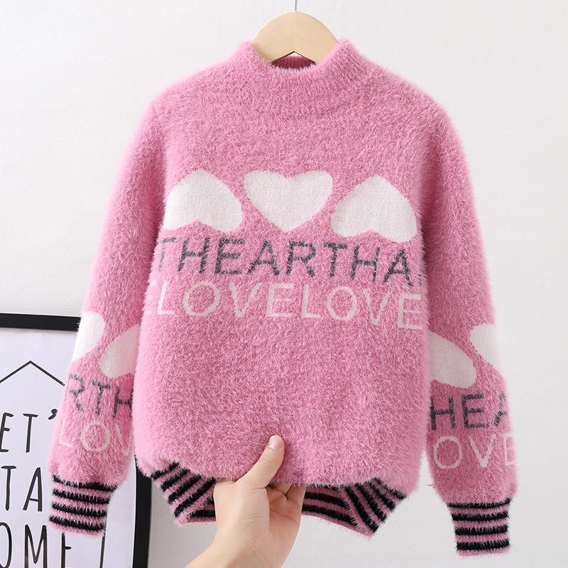 Girl sweaters Children's water mink suede Garnter thickened Autumn winter clothing Knitted Cardiovert Baby baby jacket Head of the undershirt