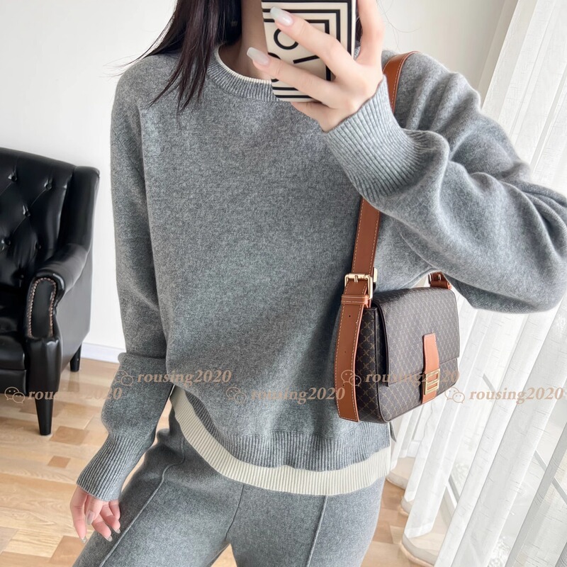 Fleece-Lined Thickened Faux Two-Piece Pure Cashmere Sweatshirt, Lazy Style Knitted Sweater, Wide-Leg Pants, Loose Two-Piece Set Fleece-Lined Thickened Faux Two-Piece Pure Cashmere Sweatshirt, Lazy Style Knitted Sweater, Wide-Leg Pants, Loose Two-Piece Set