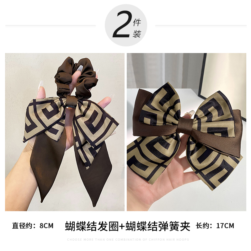 images 3:French floating band hair butterfly bow tie horsetail high-end sensation large intestinal hair band female hair stuck with scarf