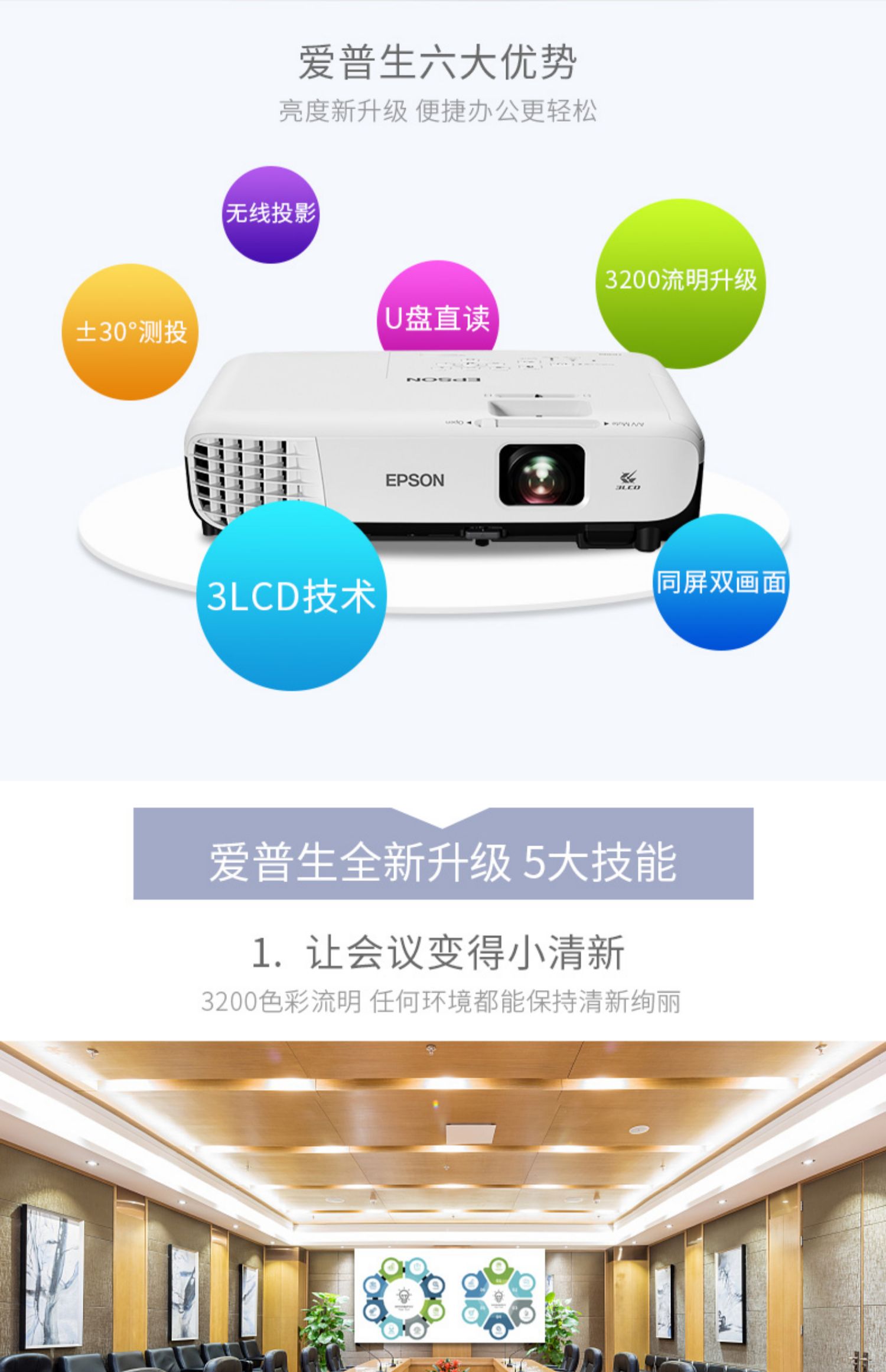 Máy chiếu Epson / Epson văn phòng kinh doanh tại nhà giảng dạy đào tạo phòng họp kinh doanh rạp hát tại nhà tập trung ngắn Máy chiếu CB-S05 HD 1080p không dây WiFi ban ngày trực tiếp đầu tư