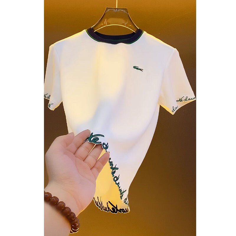European Station Luxury Brand Men's Tops 2025 Summer New Design Crocodile Letter Embroidery Short-Sleeve T-Shirt European Station Luxury Brand Men's Tops 2025 Summer New Design Crocodile Letter Embroidery Short-Sleeve T-Shirt
