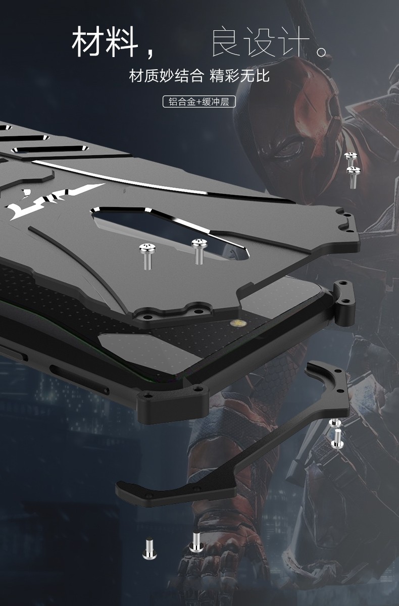 R-Just Batman Shockproof Aluminum Shell Metal Case with Custom Batarang Stent for Xiaomi Black Shark Helo