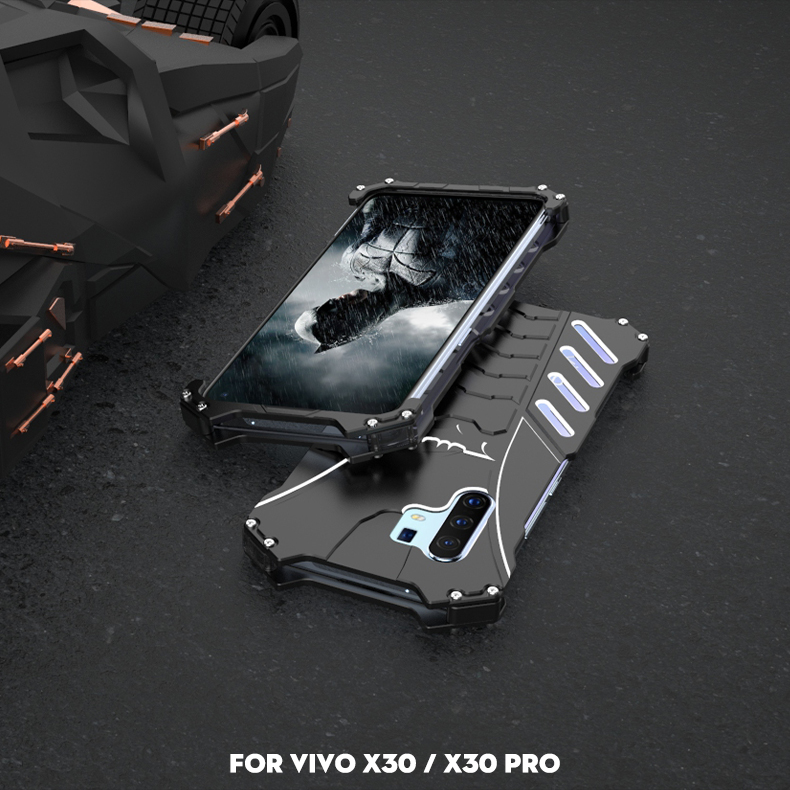 R-Just Batman Shockproof Aluminum Shell Metal Case with Custom Batarang Stent for vivo X30 Pro & vivo X30
