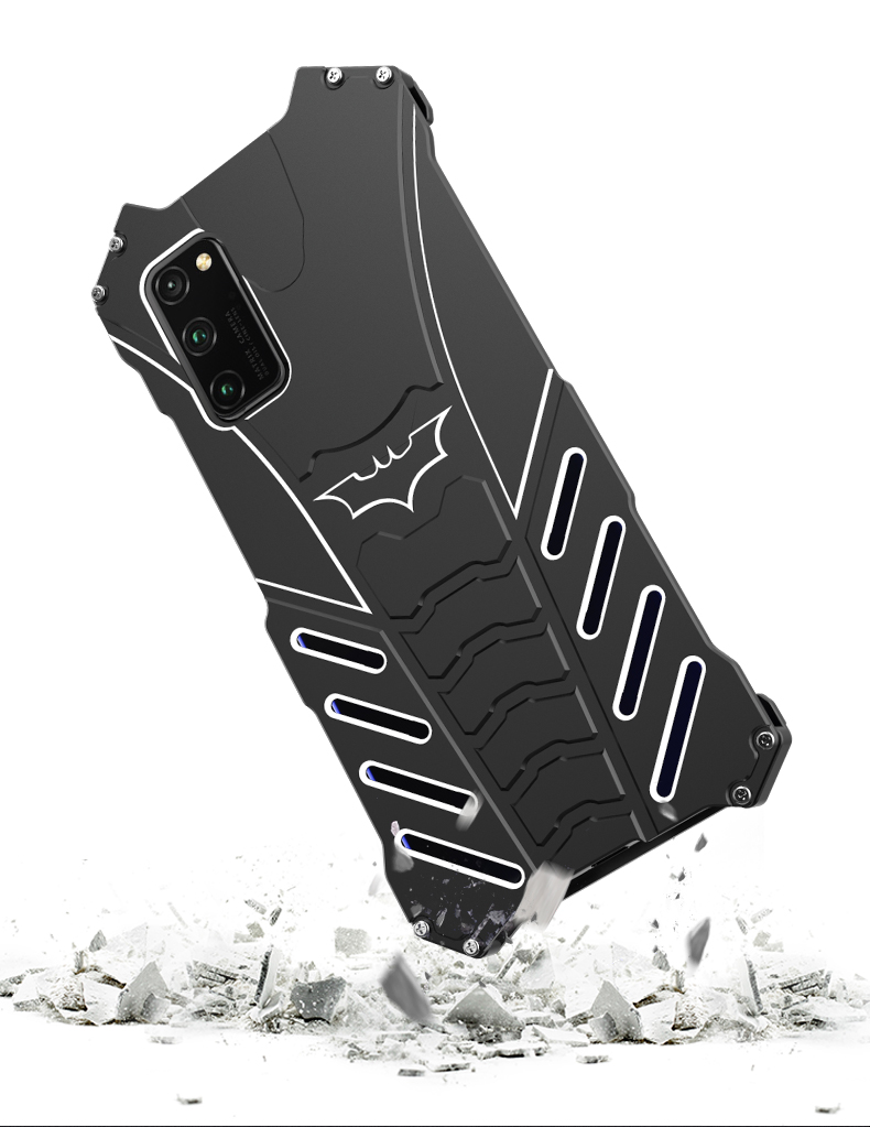 R-Just Batman Shockproof Aluminum Shell Metal Case with Custom Batarang Stent for Huawei Honor V30 Pro & Huawei Honor V30