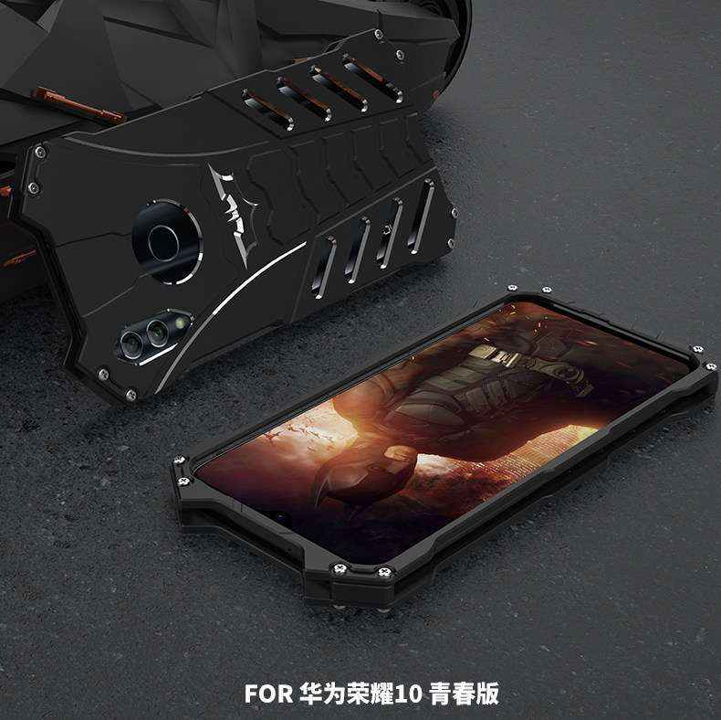 R-Just Batman Shockproof Aluminum Shell Metal Case with Custom Batarang Stent for Huawei Honor 10 Lite