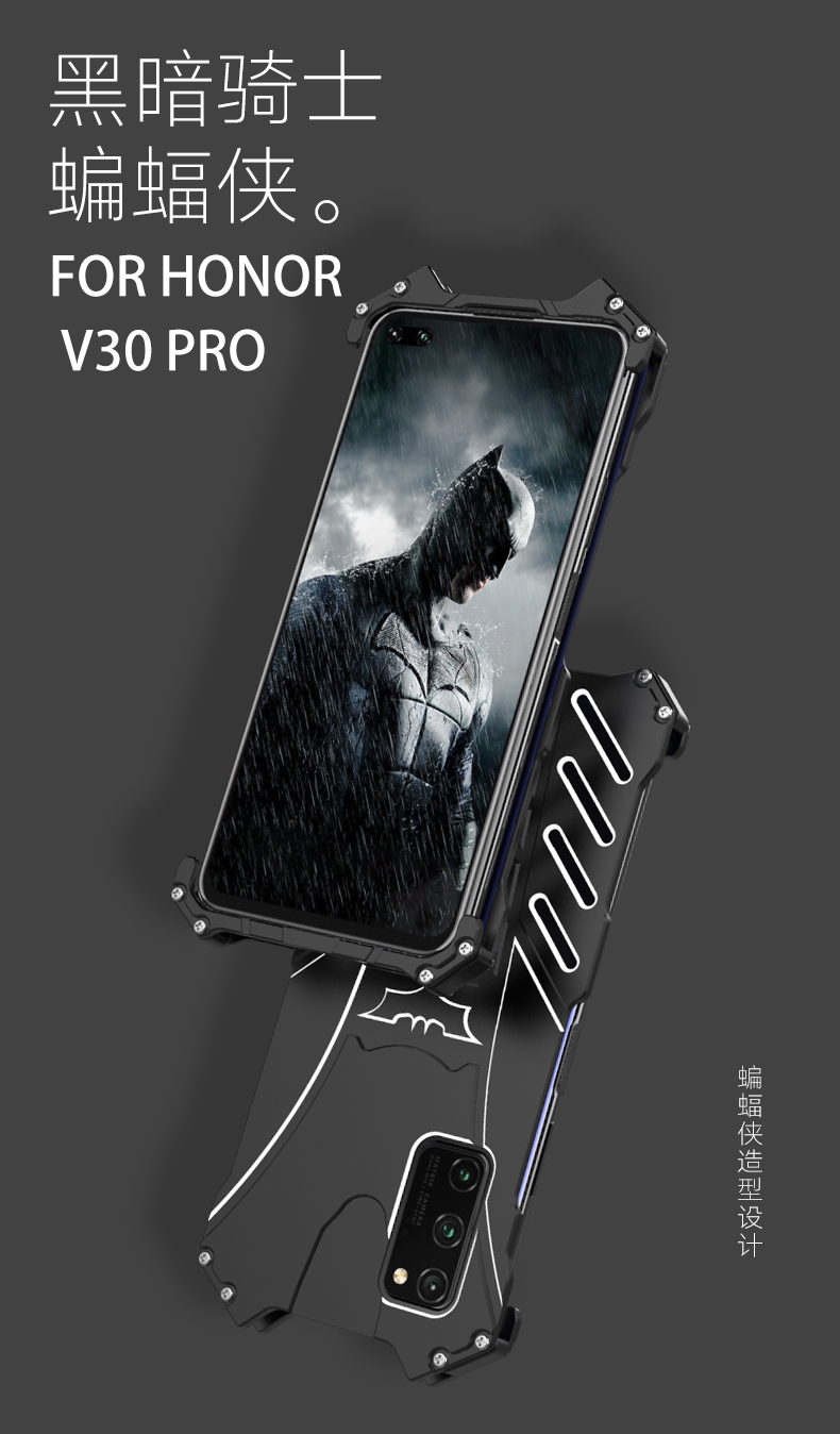 R-Just Batman Shockproof Aluminum Shell Metal Case with Custom Batarang Stent for Huawei Honor V30 Pro & Huawei Honor V30