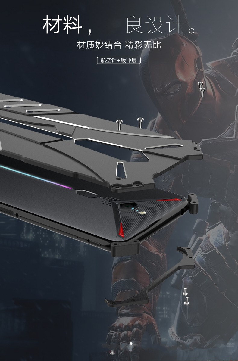 R-Just Batman Shockproof Aluminum Shell Metal Case with Custom Batarang Stent for nubia Red Magic 3
