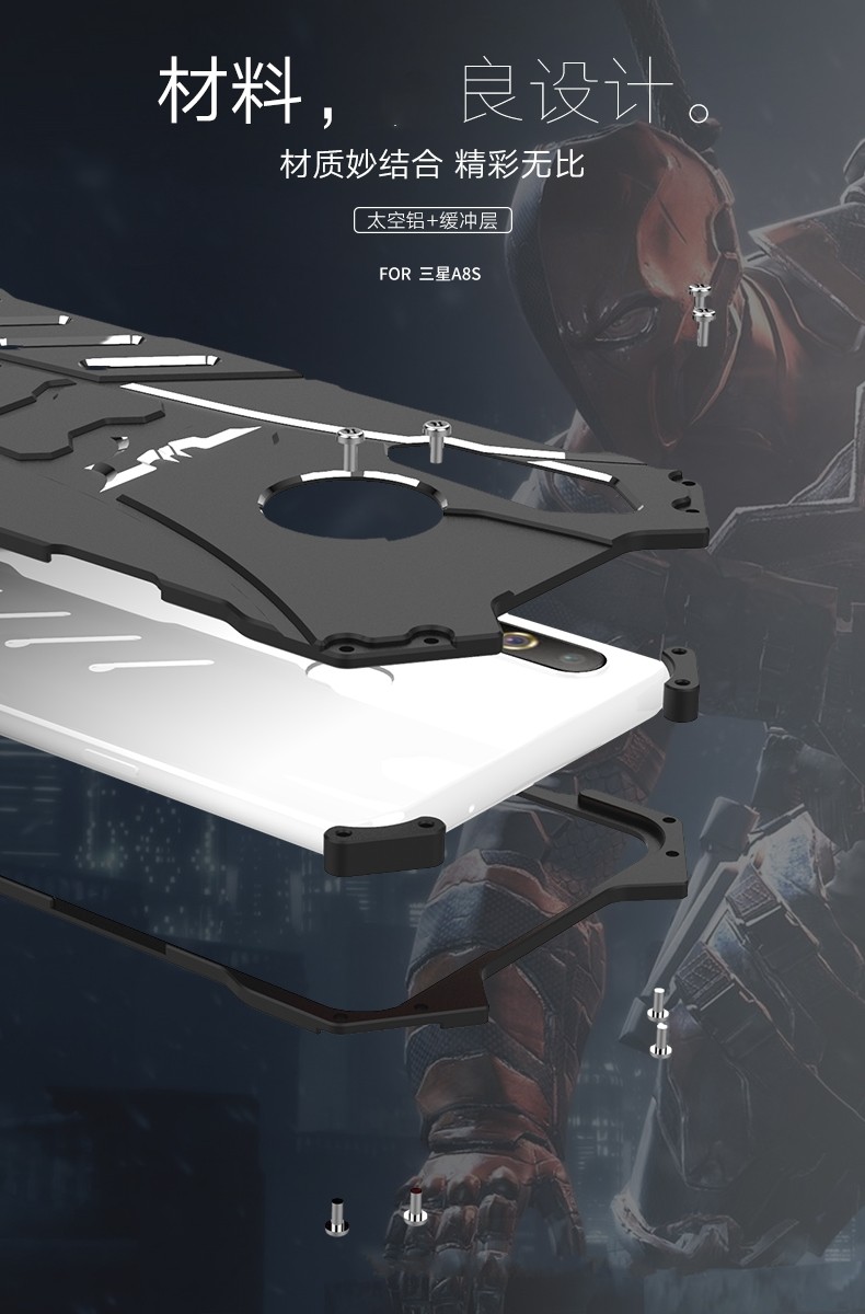 R-Just Batman Shockproof Aluminum Shell Metal Case with Custom Batarang Stent for Samsung Galaxy A8s