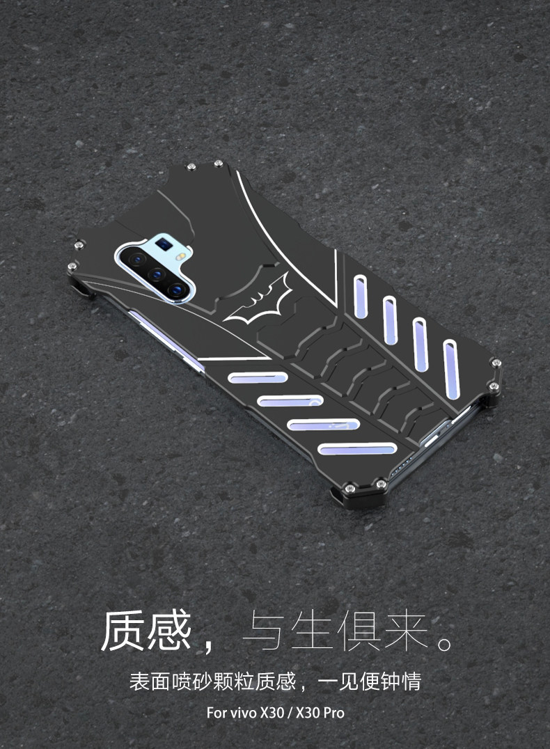 R-Just Batman Shockproof Aluminum Shell Metal Case with Custom Batarang Stent for vivo X30 Pro & vivo X30
