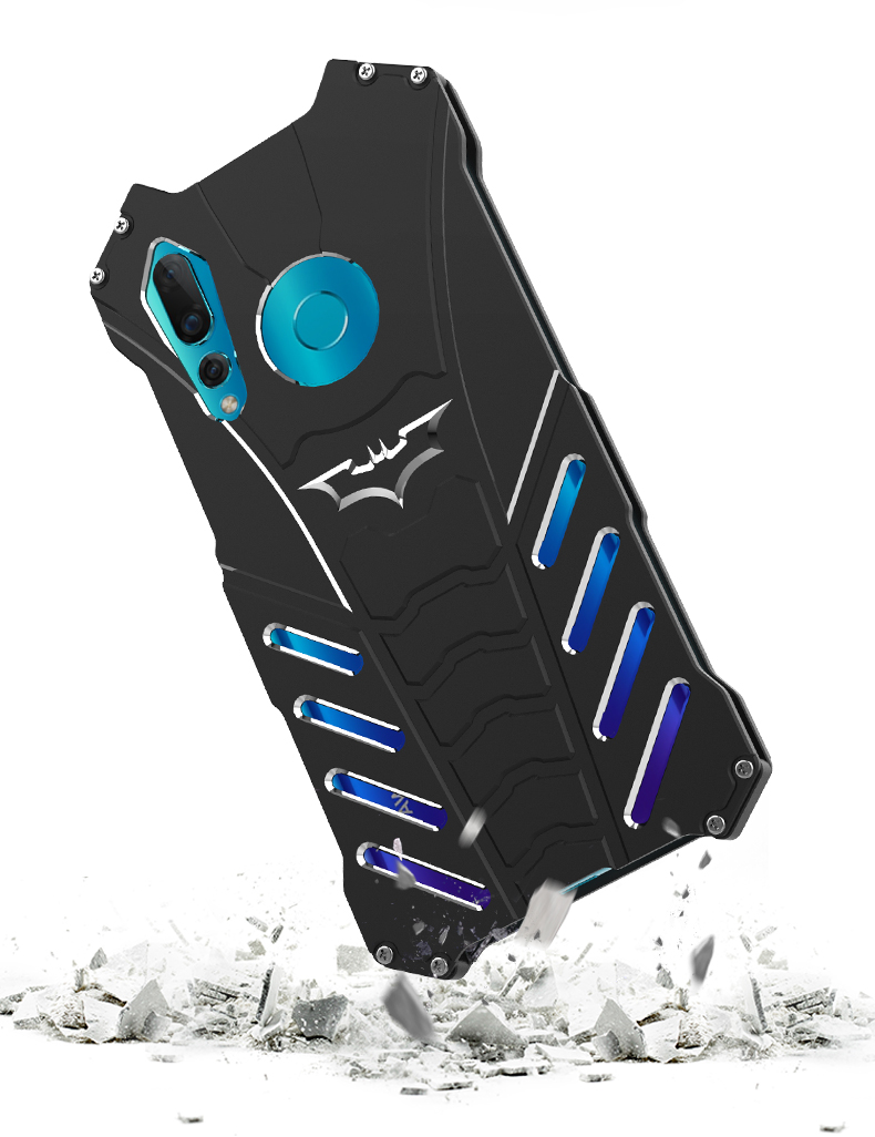 R-Just Batman Shockproof Aluminum Shell Metal Case with Custom Batarang Stent for Huawei nova 4