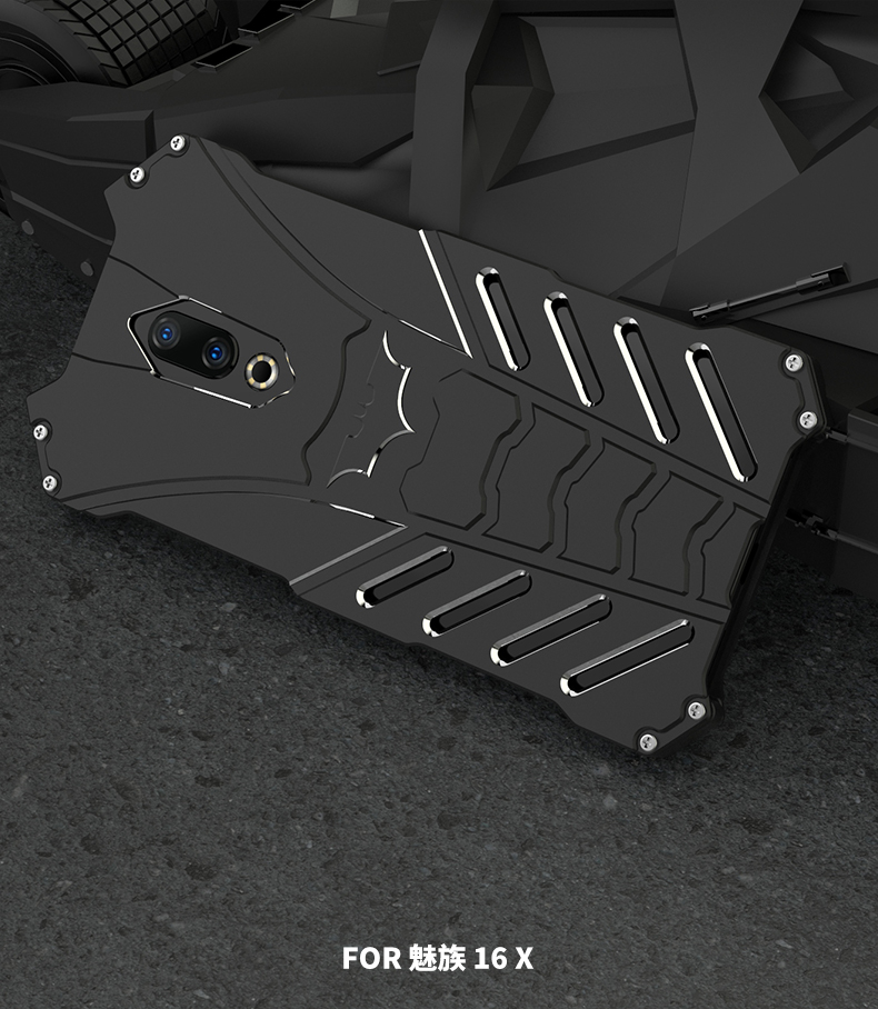 R-Just Batman Shockproof Aluminum Shell Metal Case with Custom Batarang Stent for Meizu 16X