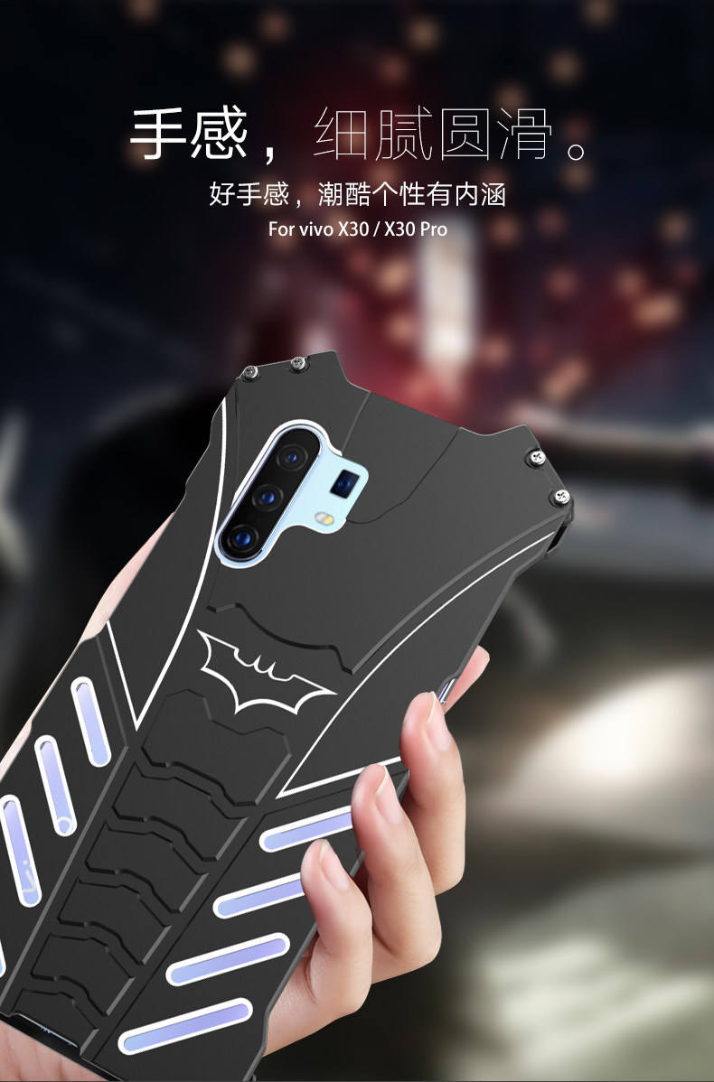 R-Just Batman Shockproof Aluminum Shell Metal Case with Custom Batarang Stent for vivo X30 Pro & vivo X30
