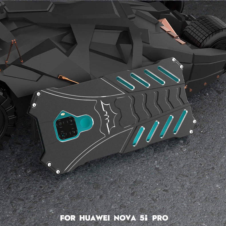 R-Just Batman Shockproof Aluminum Shell Metal Case with Custom Batarang Stent for Huawei nova 5i Pro